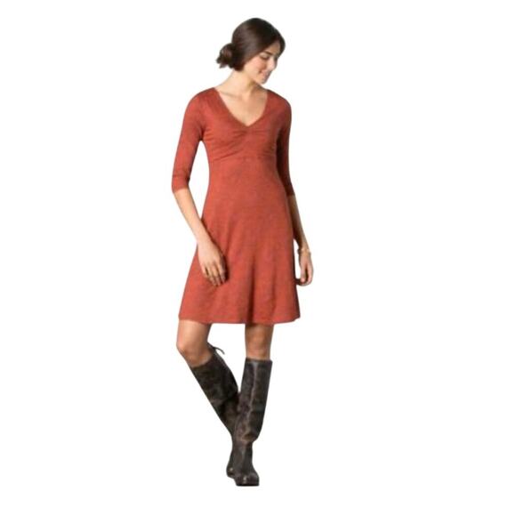 Toad&Co Rosalinda Dress Rust Red Geometric Print Sz S Organic Cotton Tencel - Picture 1 of 6